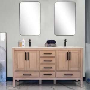 Ashley 60" Natural Oak Double Bowls Bathroom Cabinet