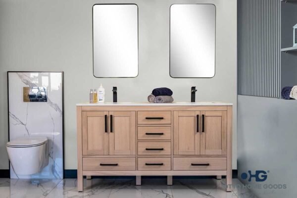 Ashley 60" Natural Oak Double Bowls Bathroom Cabinet