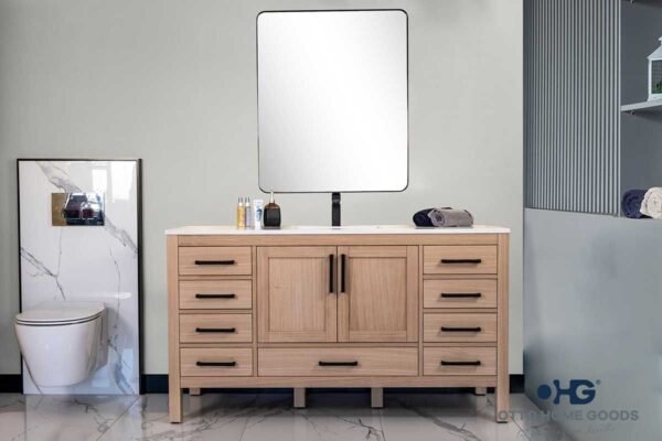 Ashley 60" Natural Oak Single Bowl Bathroom Cabinet