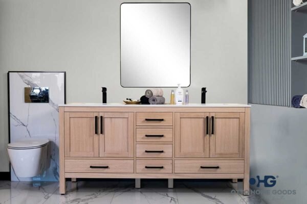 Ashley 72" Natural Oak Double Bowls Bathroom Cabinet