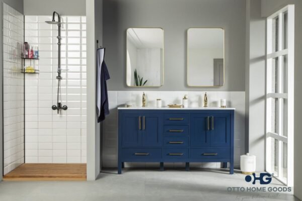 Ashley 60" Blue Double Bowls Bathroom Cabinet