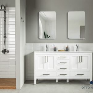 Ashley 60" White Double Bowls Bathroom Cabinet