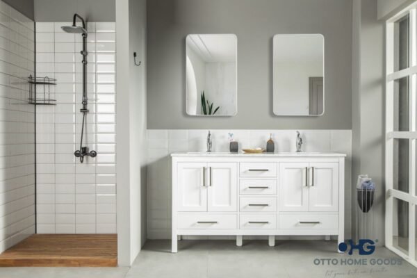 Ashley 60" White Double Bowls Bathroom Cabinet